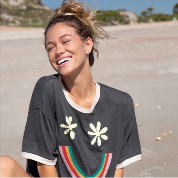 Natural Life Black Smiley Face Ringer Tee 3X - Picture 2 of 4